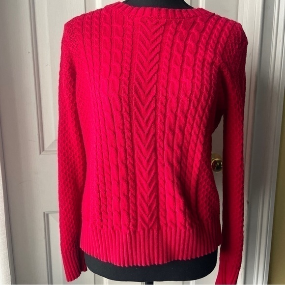 STUDIO Works Red Knit Cotton Sweater Size Petite Large - Picture 1 of 5